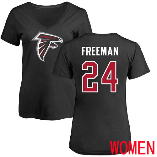 Atlanta Falcons Black Women Devonta Freeman Name And Number Logo NFL Football #24 T Shirt->nfl t-shirts->Sports Accessory